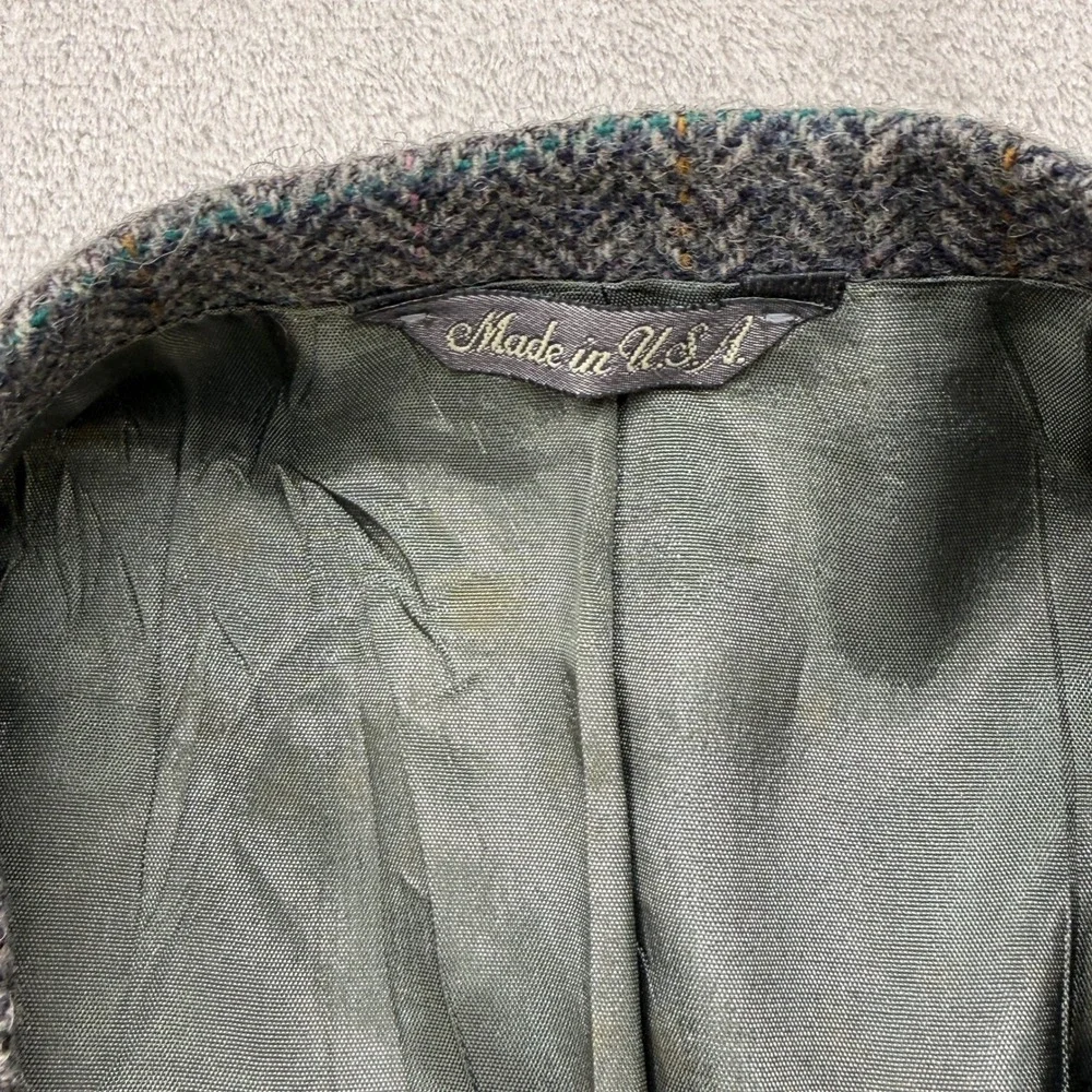 Vintage Levi's Sport Coat Mens 42R Grey Herringbone Tweed Wool Blazer Plaid